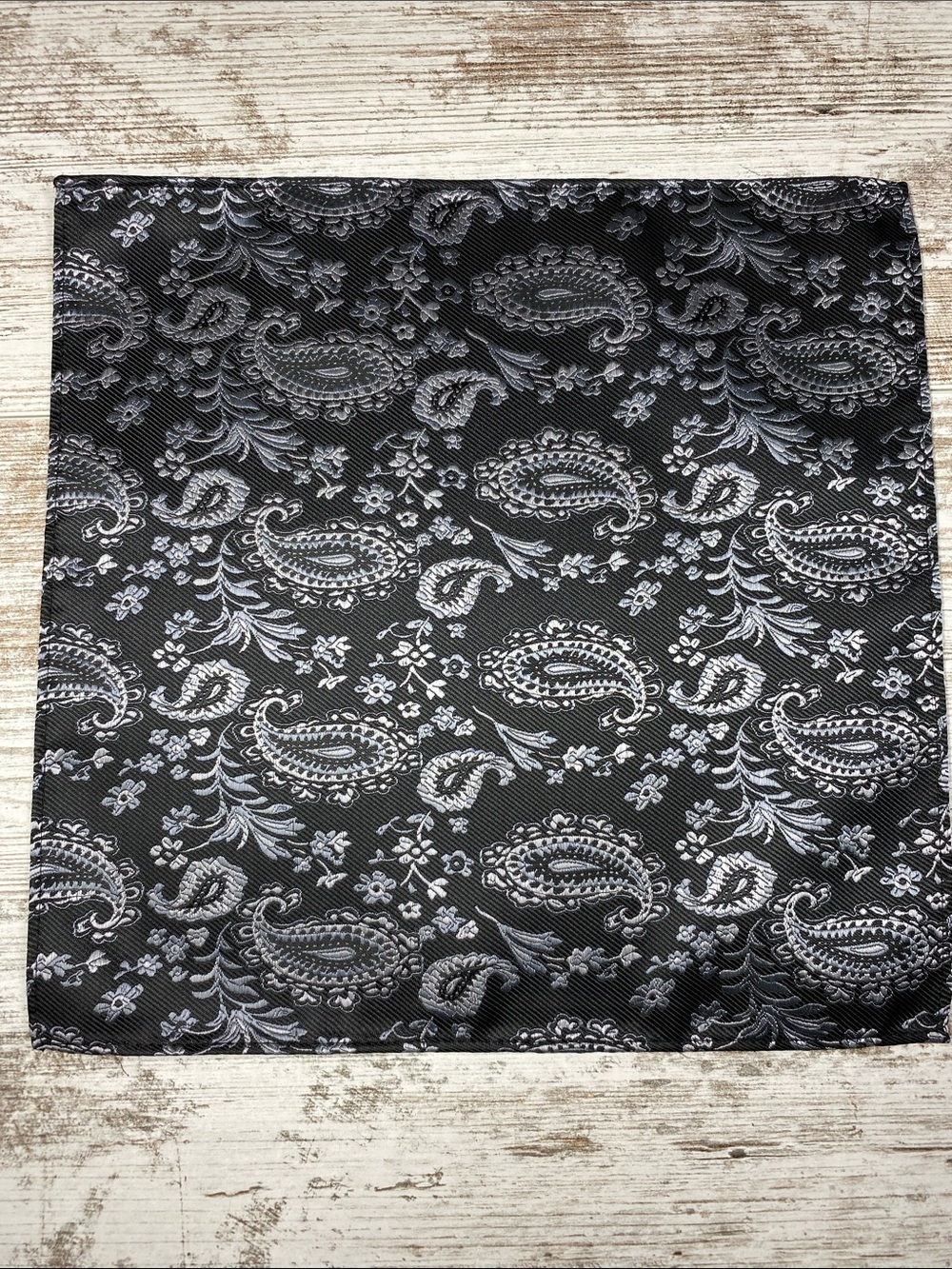 New Black Gray Paisley Pocket Square Classic Formal Men’s Silk Blend
